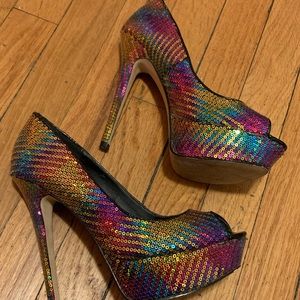 ALDO Rainbow and Gold Sequin Peep Toe Pump